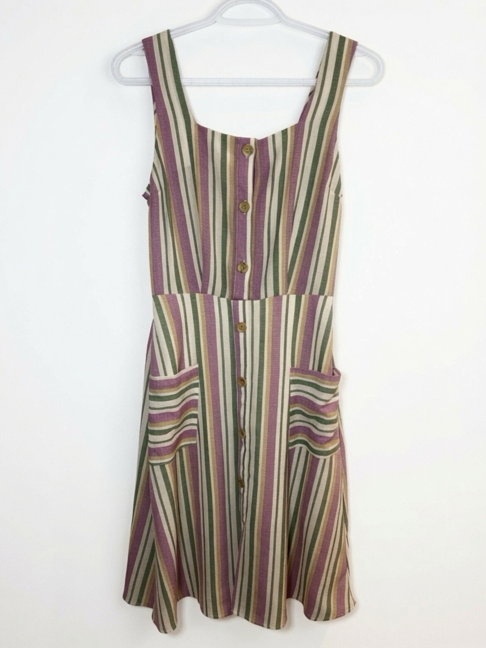 Monteau Pastel Striped Summer Chic Sleeveless Dress Women’s Size Small